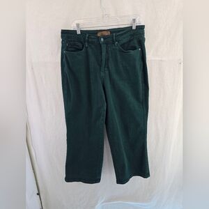 JUDY BLUE Green Garmet Dyed Cropped Wide Leg Button Stretchy Jeans. Size 16W